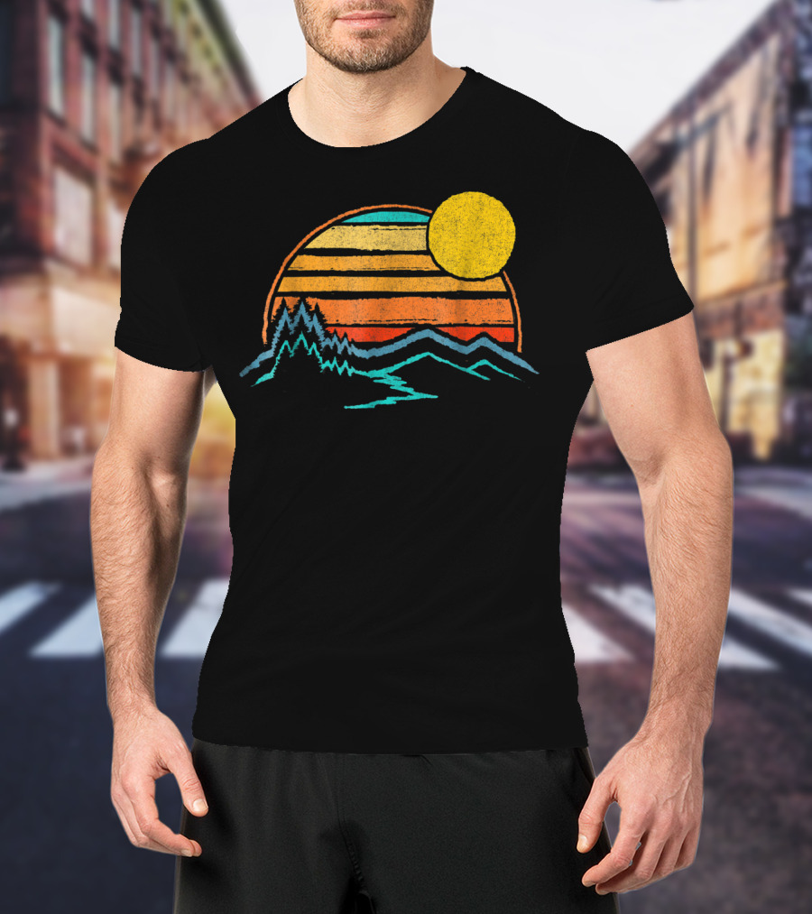 Sunset Mountains Color Fade With Trees And Sun T-Shirt
