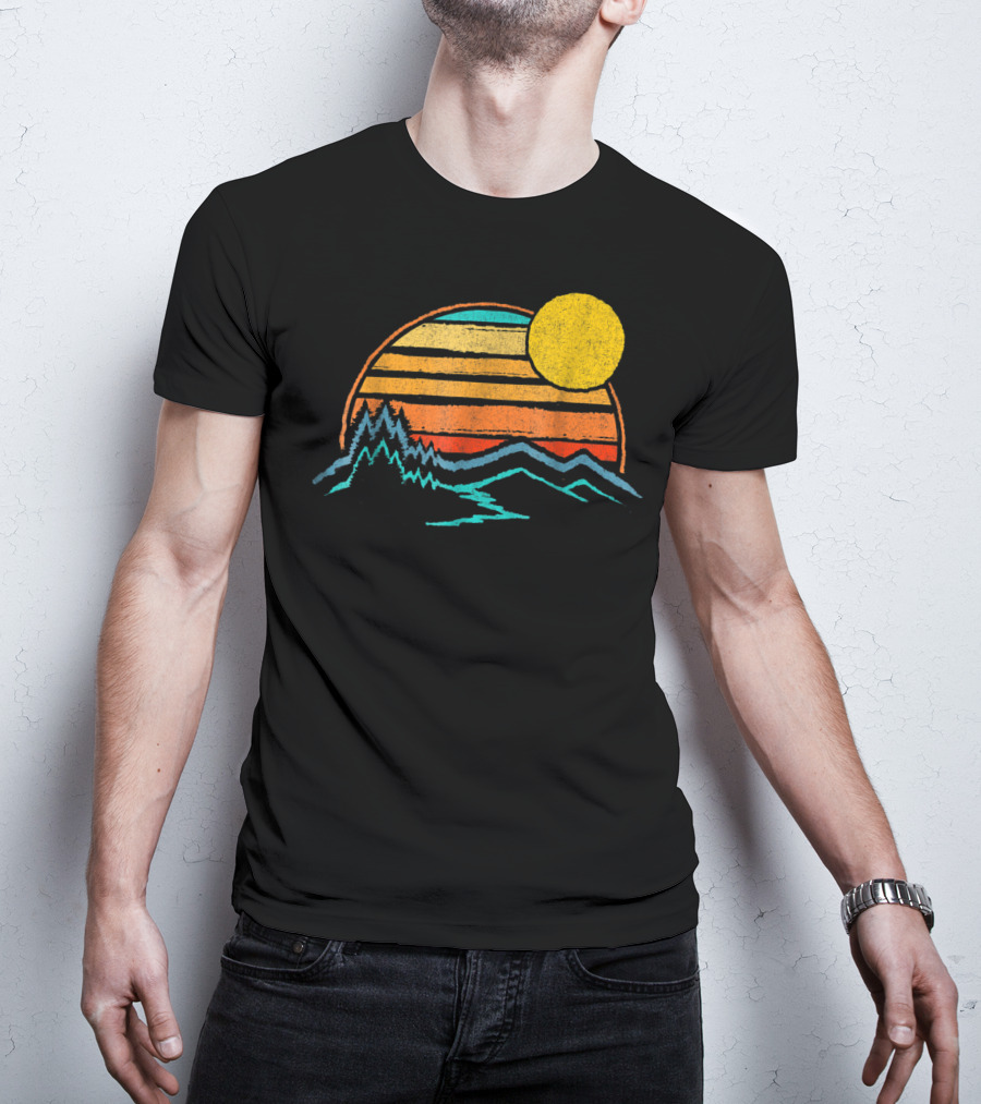 Sunset Mountains Color Fade With Trees And Sun T-Shirt