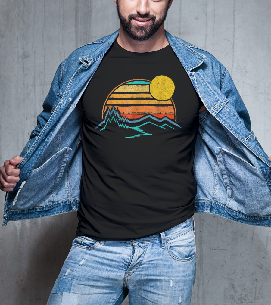 Sunset Mountains Color Fade With Trees And Sun T-Shirt