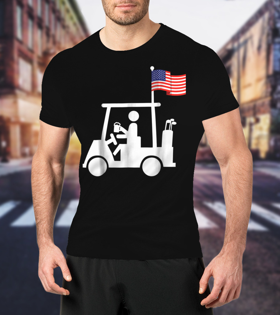 Patriotic USA Golf Cart Strong Beer And Flag T-Shirt