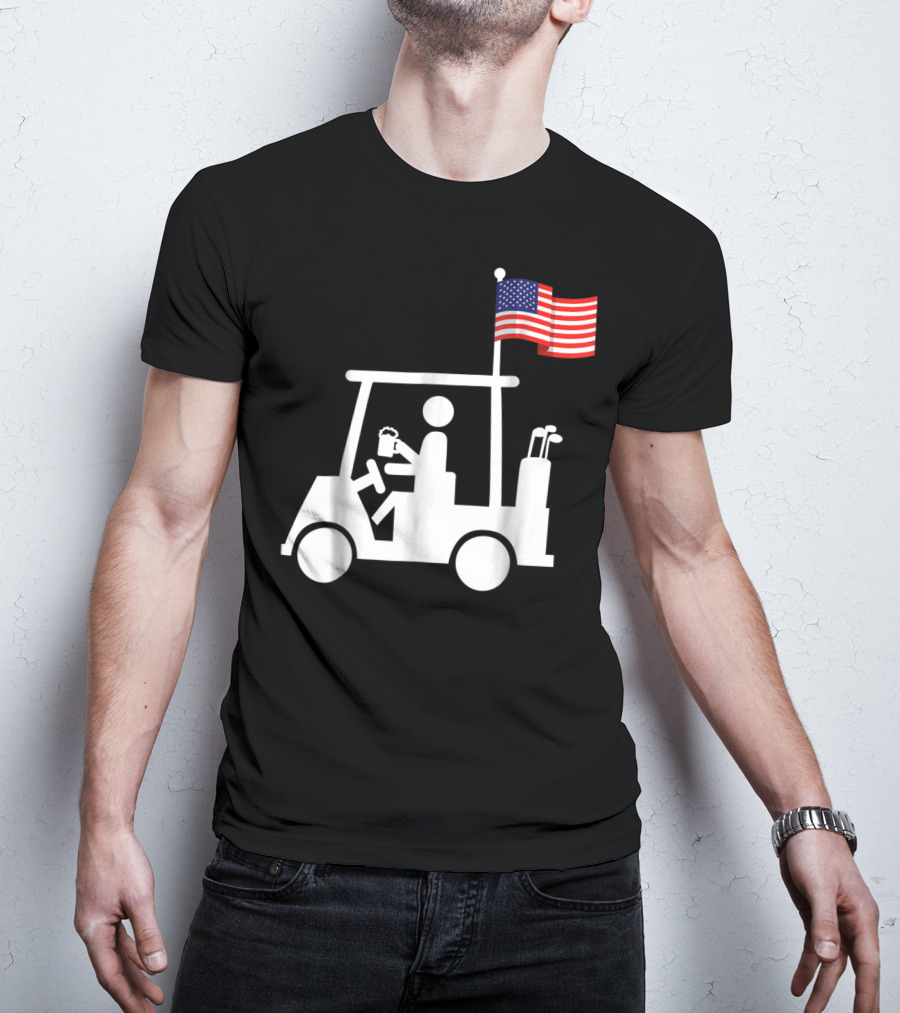 Patriotic USA Golf Cart Strong Beer And Flag T-Shirt