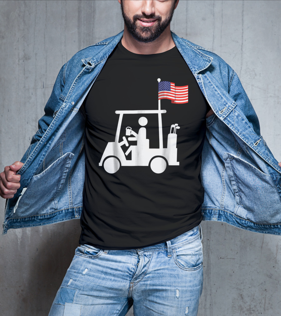 Patriotic USA Golf Cart Strong Beer And Flag T-Shirt