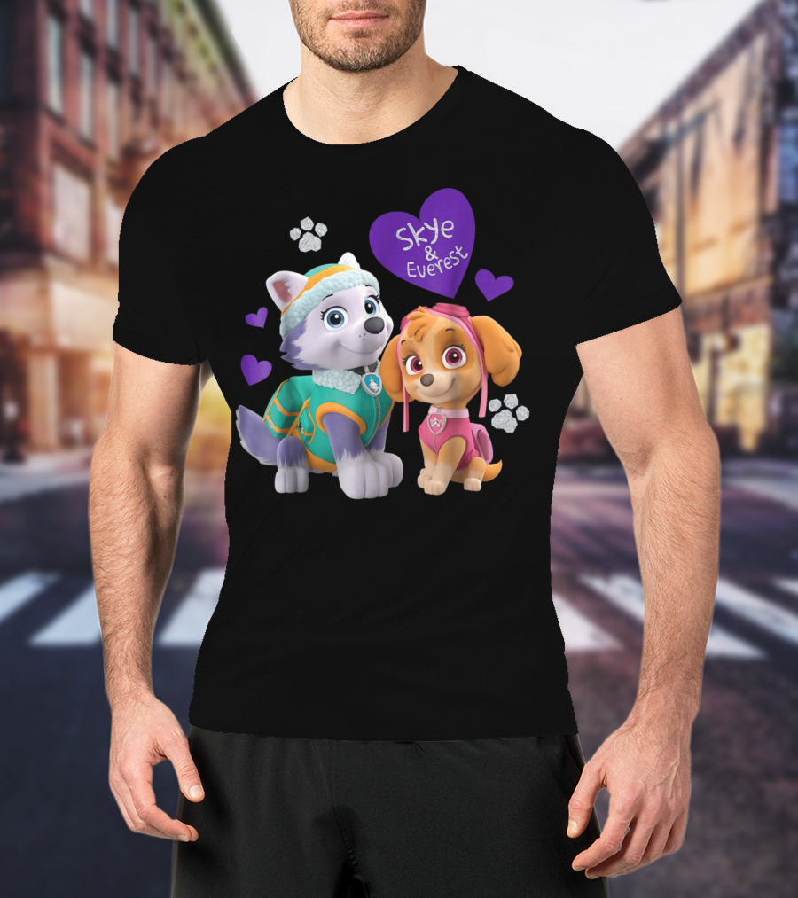 Paw Patrol Skye And Everest Hearts Paws T-Shirt