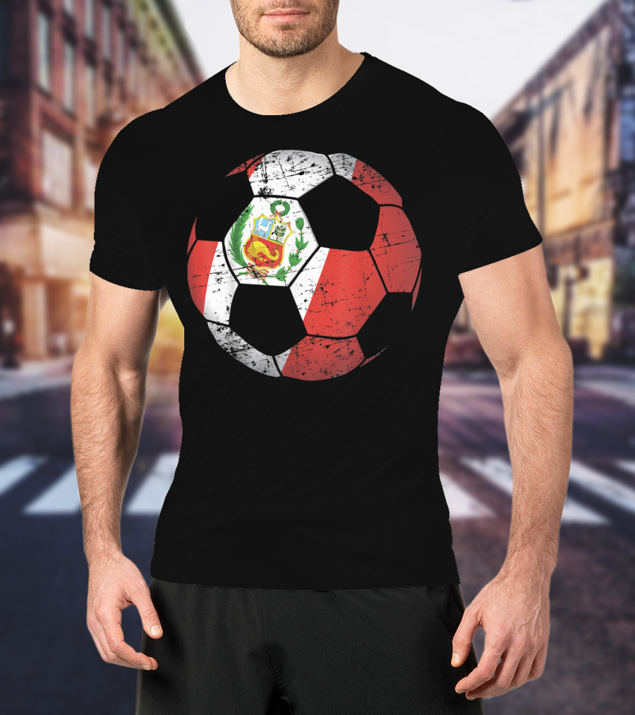 Peru Soccer Ball With Flag Design Peruvian Foot Jersey T-Shirt