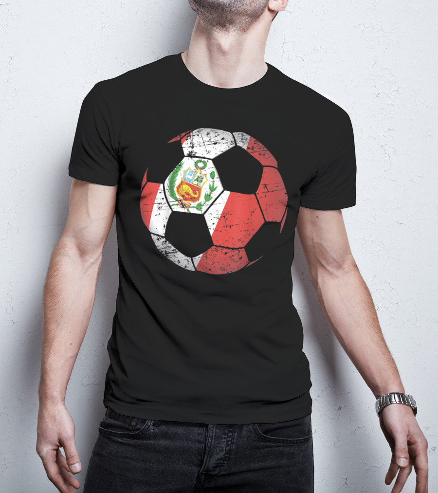 Peru Soccer Ball With Flag Design Peruvian Foot Jersey T-Shirt