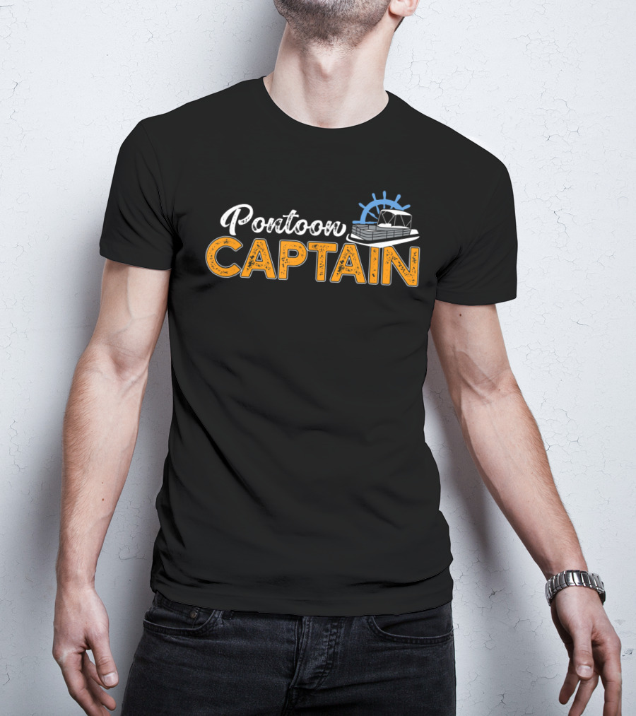 Pontoon Captain Funny Boat Steering Wheel And Pontoon T-Shirt