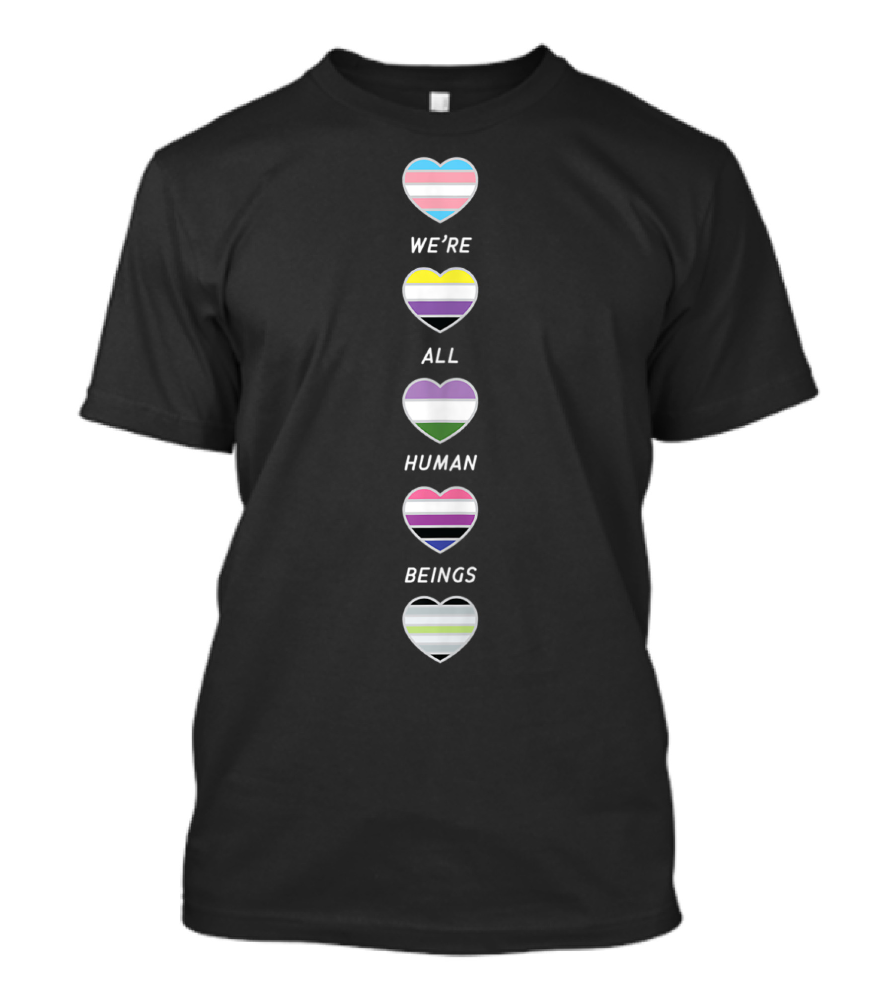 We’re All Human Beings Pride Transgender Nonbinary Agender Fluid Hearts T-Shirt