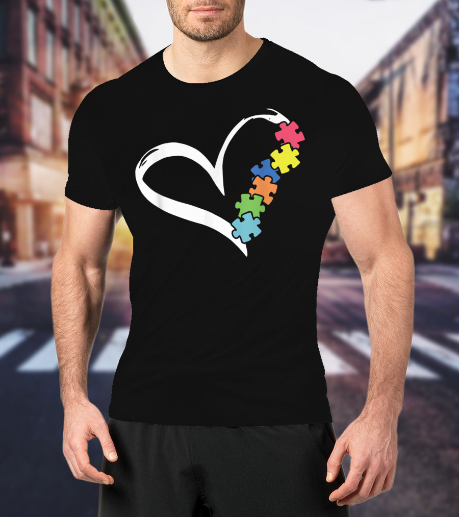 Puzzles Piece Heart Autism Awareness Love T-Shirt