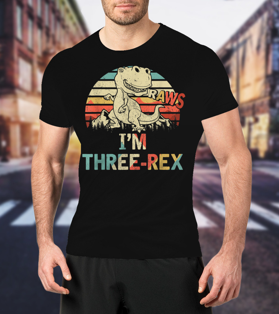 Raws I'm Three-Rex 3rd Birthday Boy Dinosaur Kid T-Shirt