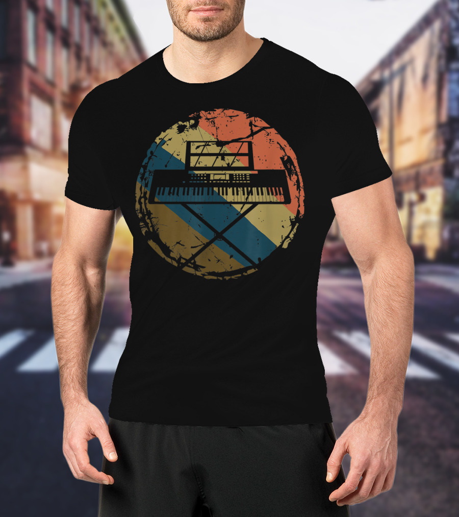 Retro Vintage Keyboard Piano Player Music Pianist Circle T-Shirt
