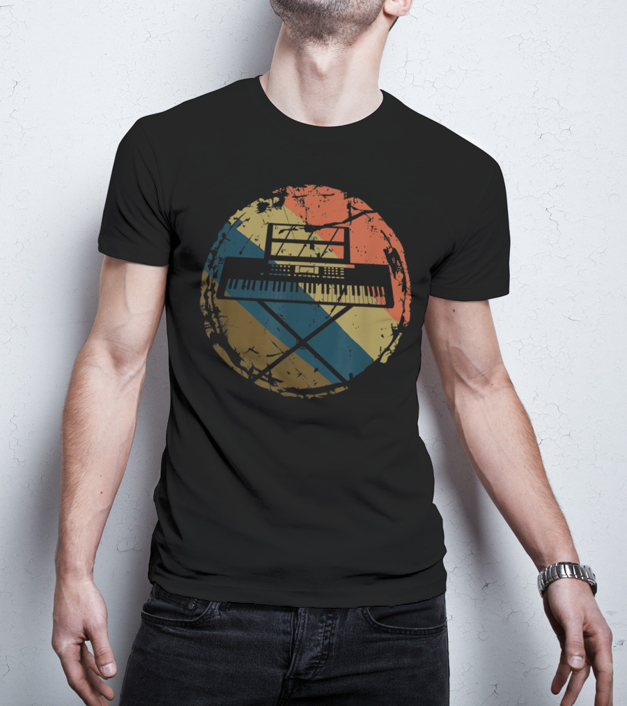 Retro Vintage Keyboard Piano Player Music Pianist Circle T-Shirt