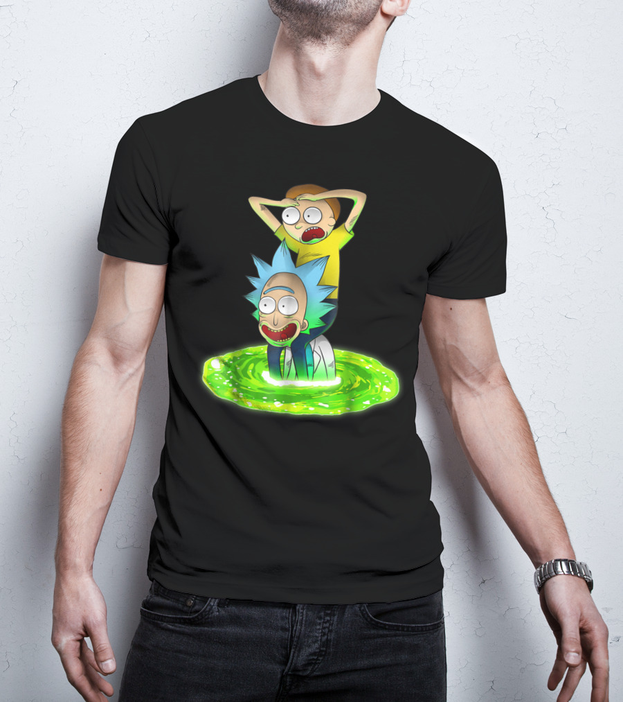 Rick And Morty Emerging From Green Portal Adventure T-Shirt