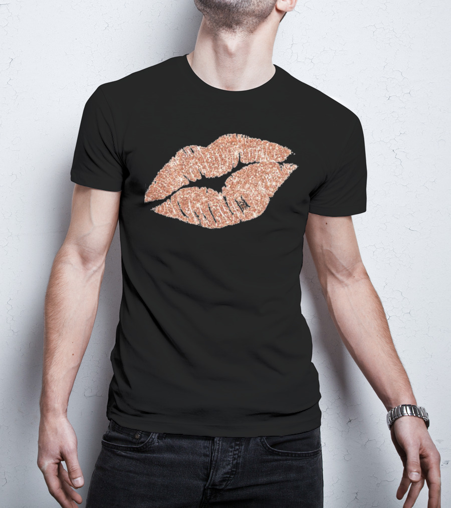 Rose Gold Glitter Lipstick Kiss T-Shirt