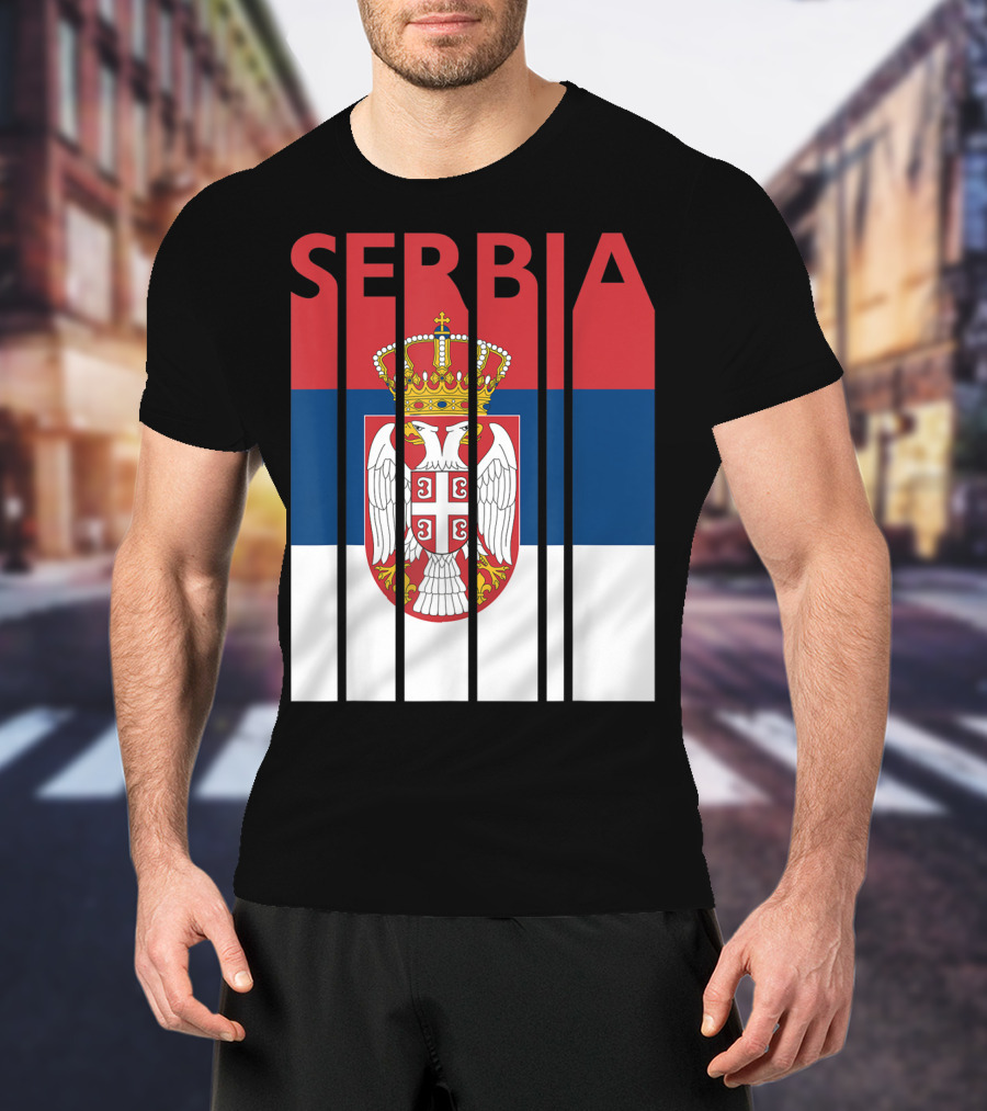 Serbia Vintage Flag Serbian Coat Of Arms T-Shirt