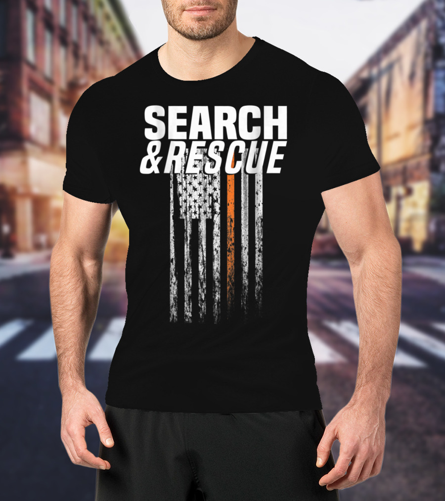 Search And Rescue Thin Orange Line American Flag T-Shirt