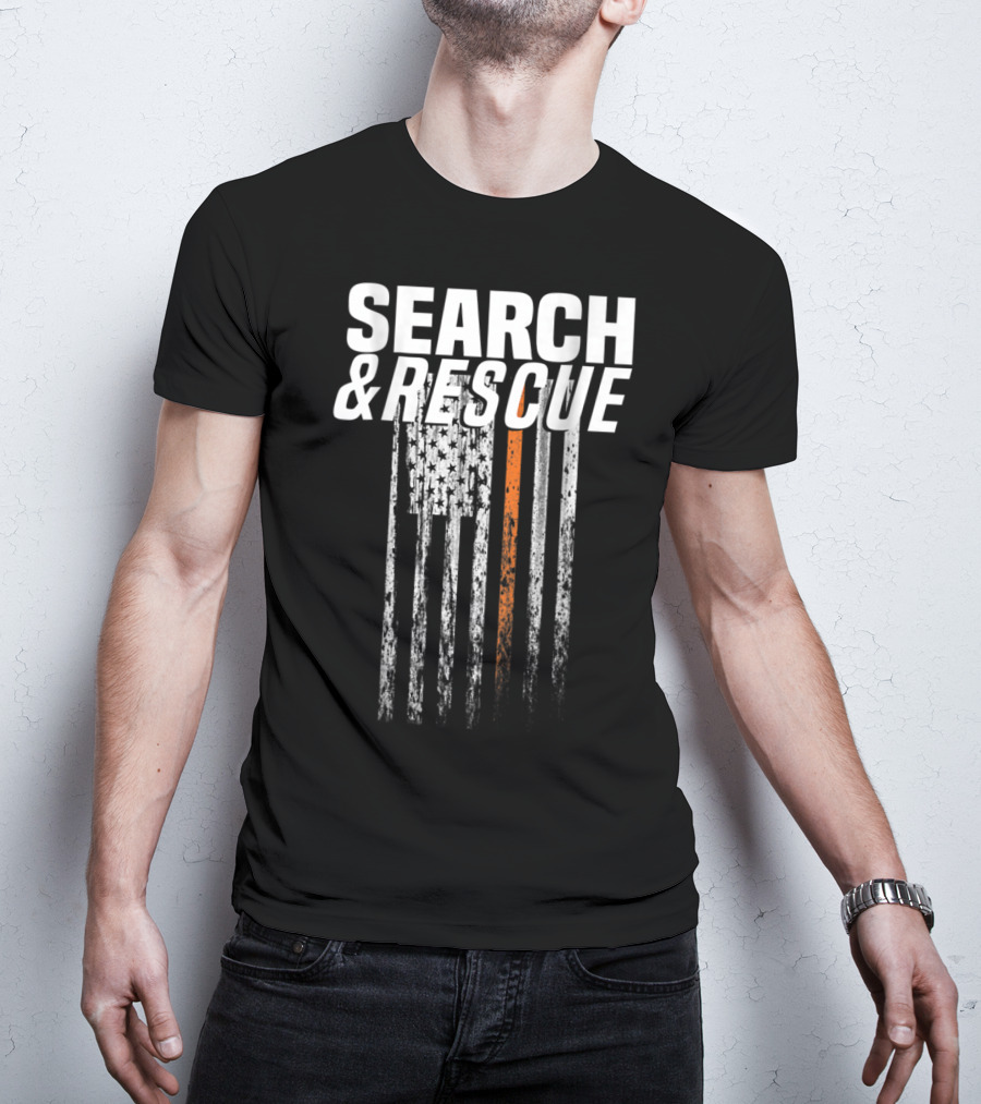 Search And Rescue Thin Orange Line American Flag T-Shirt