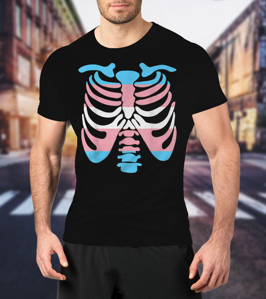 Transgender Flag Rib Cage Skeleton T-Shirt