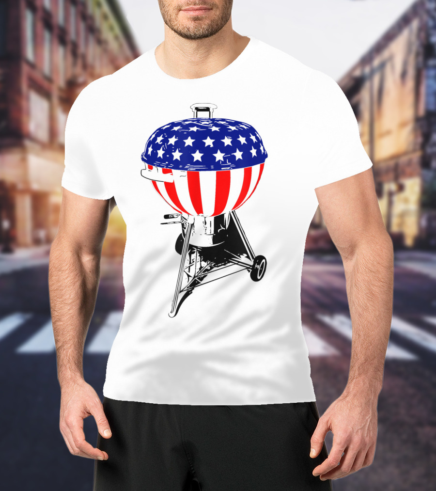 Usa Charcoal Kettle Grill Stars And Stripes July Patriotic Grilling Gear T-Shirt
