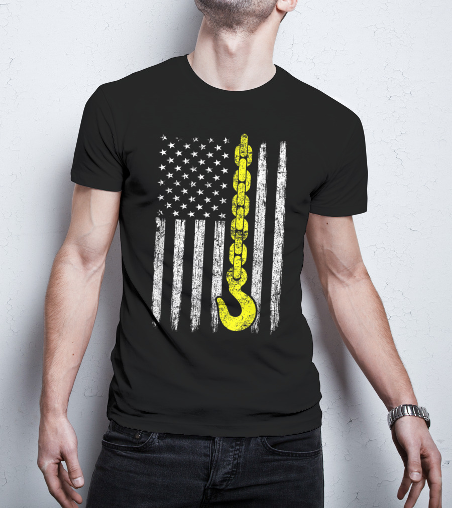 USA Thin Yellow Line Hook American Flag Tow Truck Driver T-Shirt