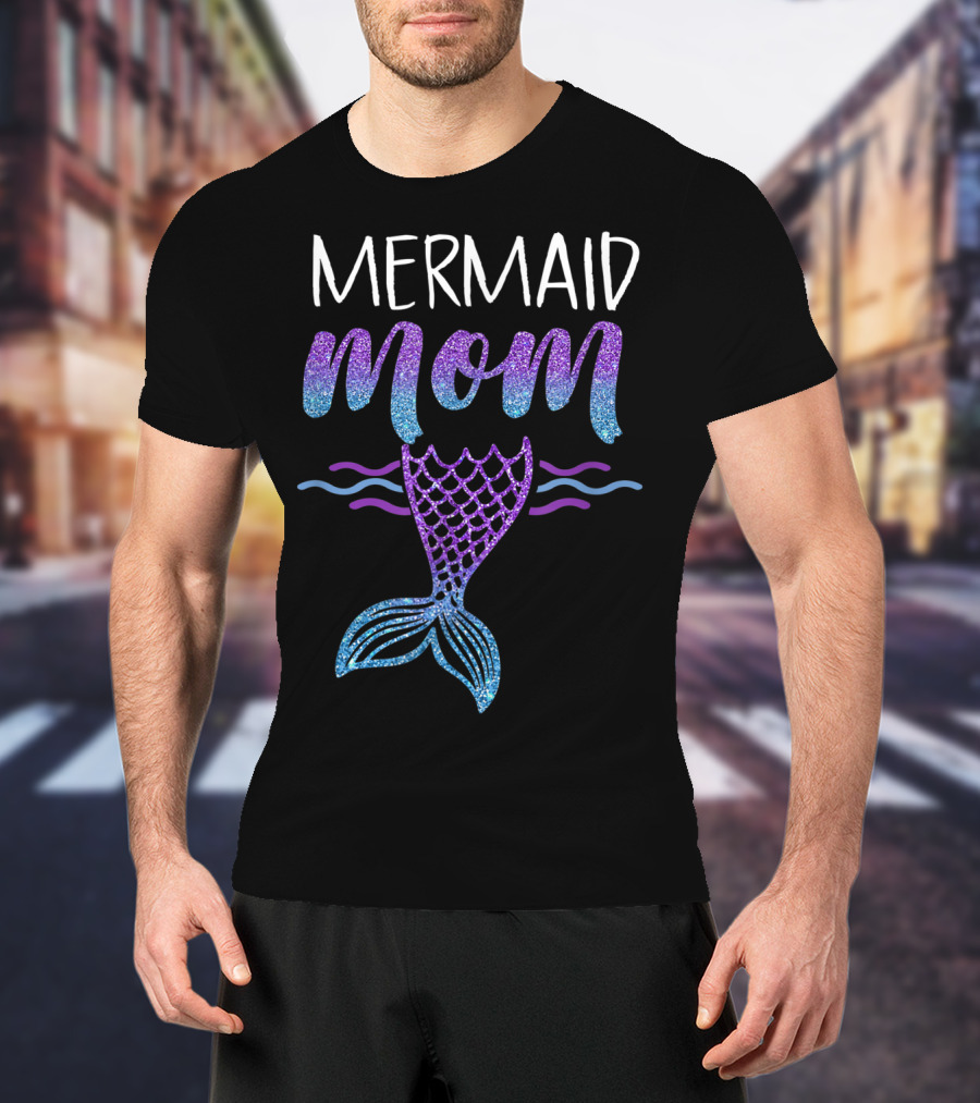 Mermaid Mom Glitter Tail Birthday Party T-Shirt