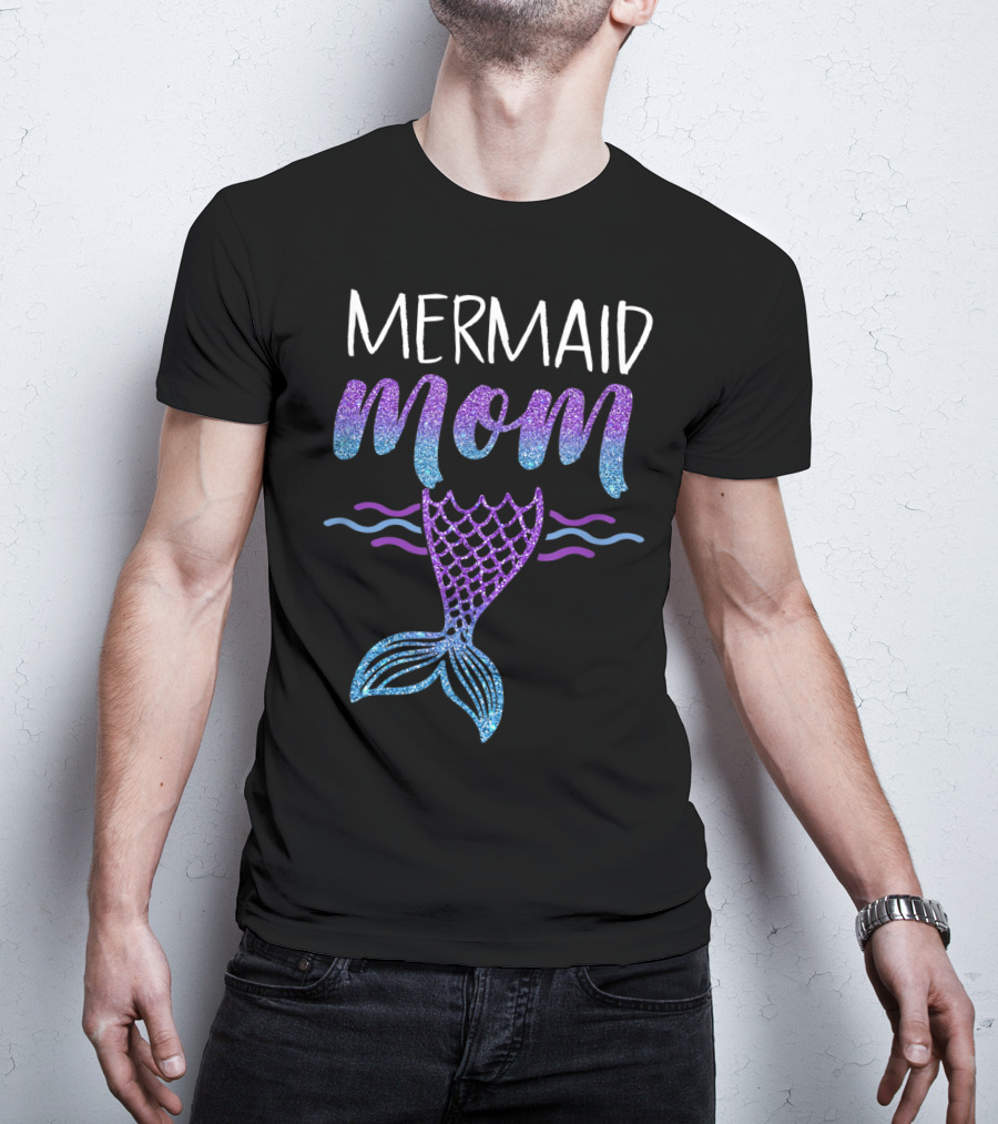 Mermaid Mom Glitter Tail Birthday Party T-Shirt