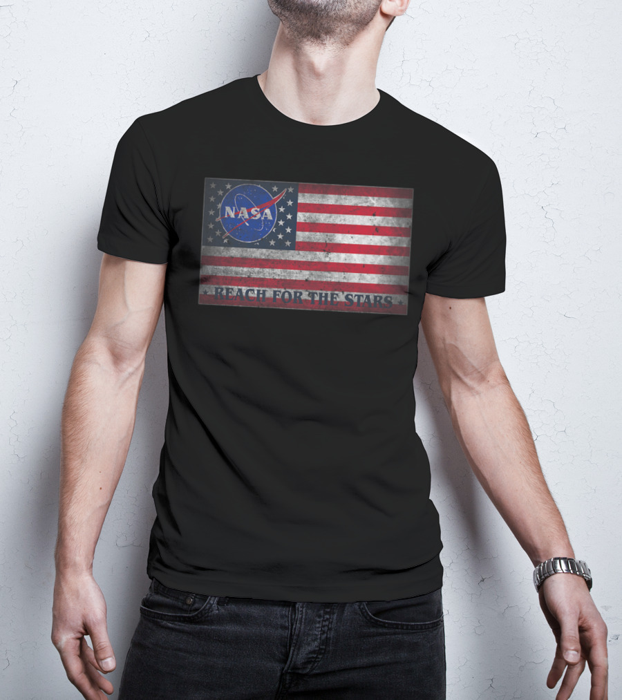 Zubaz NASA Space Logo American Flag Reach For The Stars T-Shirt