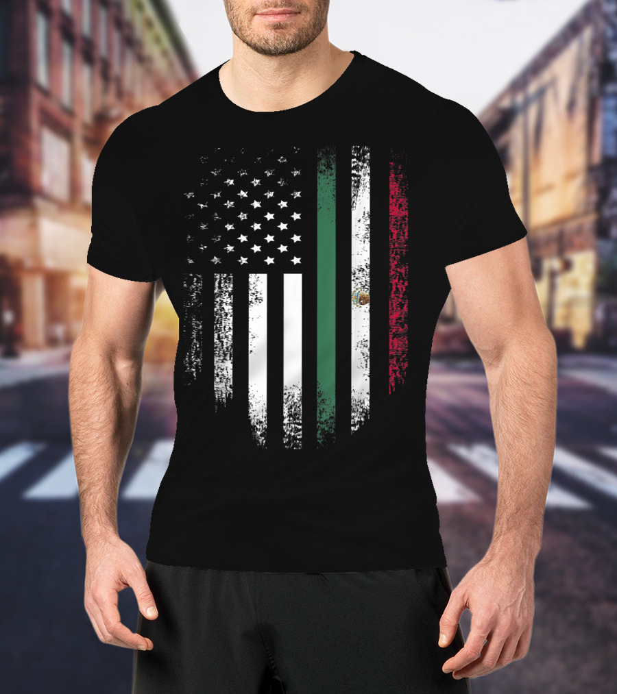 Vintage Mexican Roots American Grown Flag Design Mexico USA T-Shirt