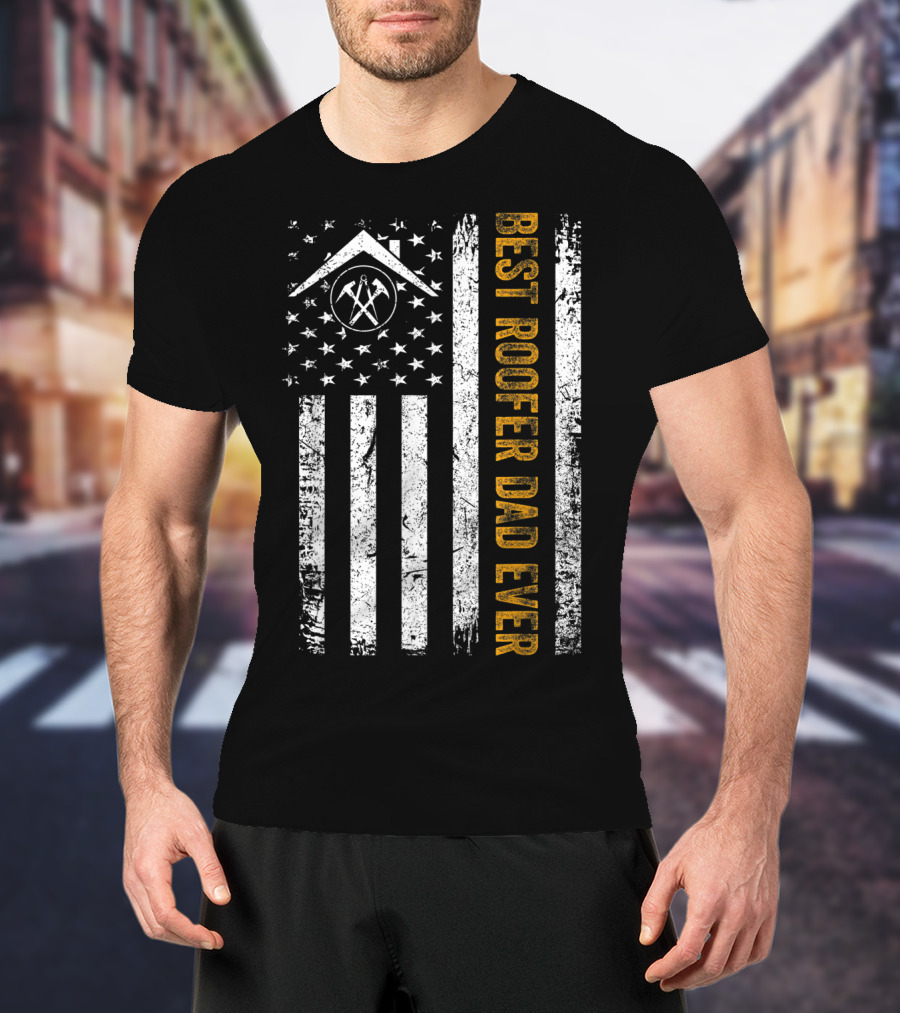 Vintage USA Best Roofer Dad Ever American Flag T-Shirt