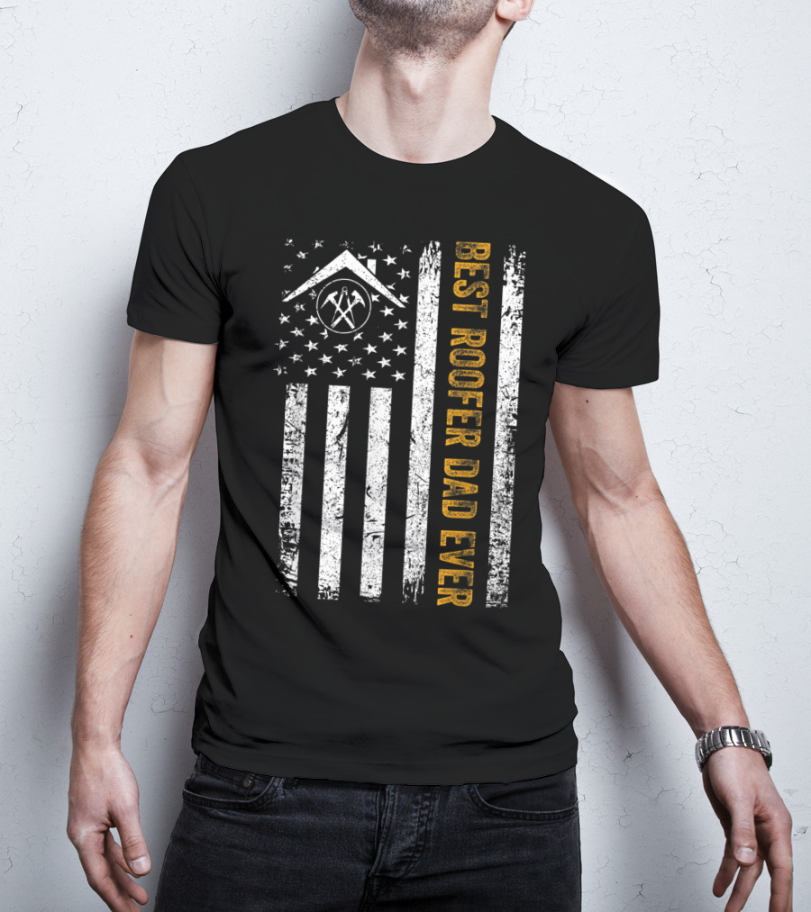 Vintage USA Best Roofer Dad Ever American Flag T-Shirt