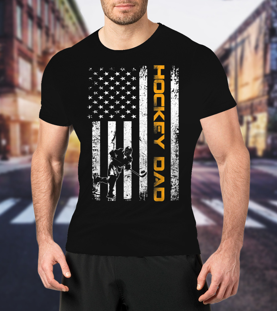 Vintage American Flag Hockey Dad USA Ice Hockey T-Shirt