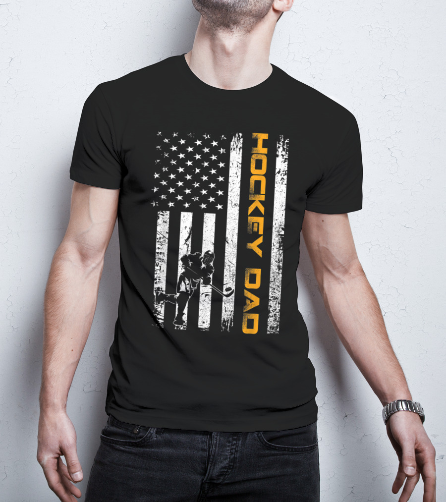 Vintage American Flag Hockey Dad USA Ice Hockey T-Shirt