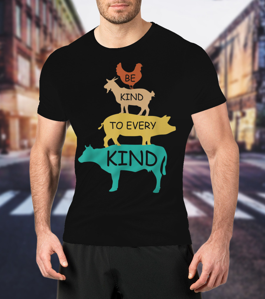 Be Kind To Every Kind Vintage Vegetarian Animal Stack T-Shirt
