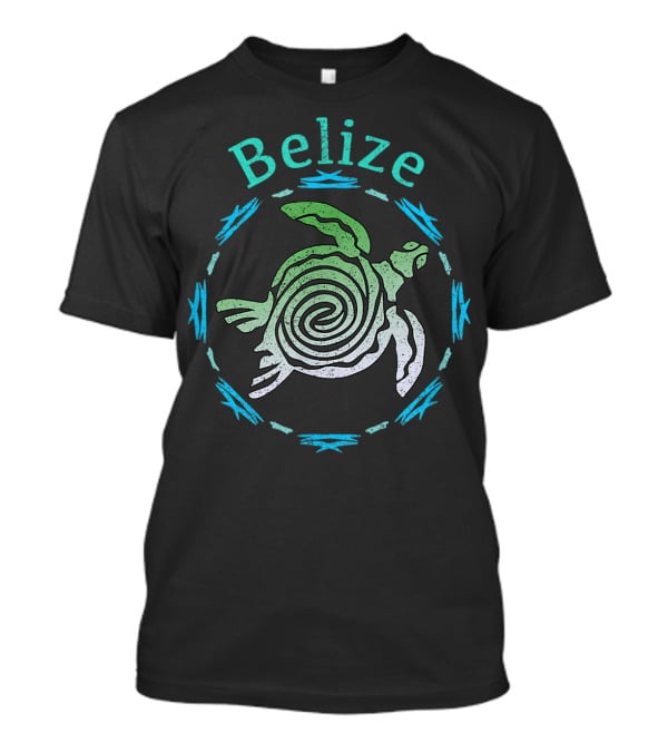 Belize Spiral Turtle With Blue Tribal Accents T-Shirt