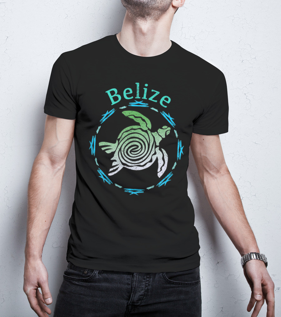 Belize Spiral Turtle With Blue Tribal Accents T-Shirt