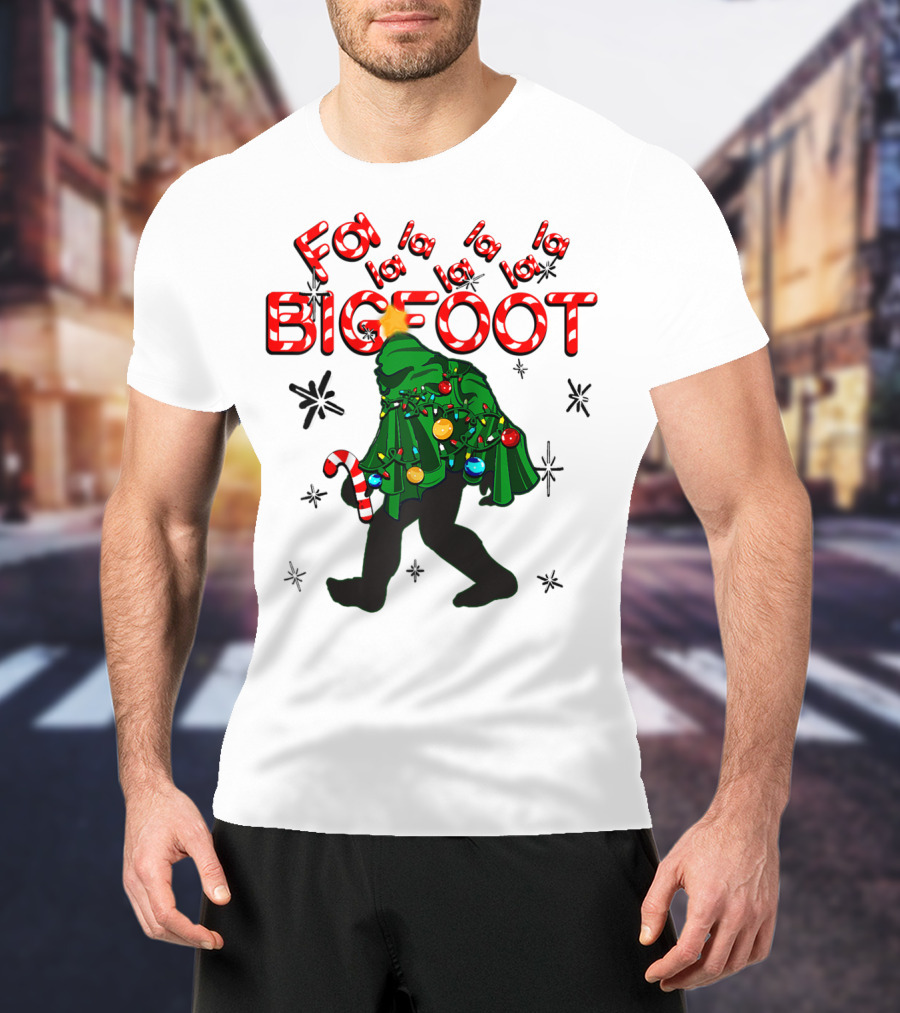 Fa La La La Bigfoot Christmas Candy Cane Spring Tree T-Shirt