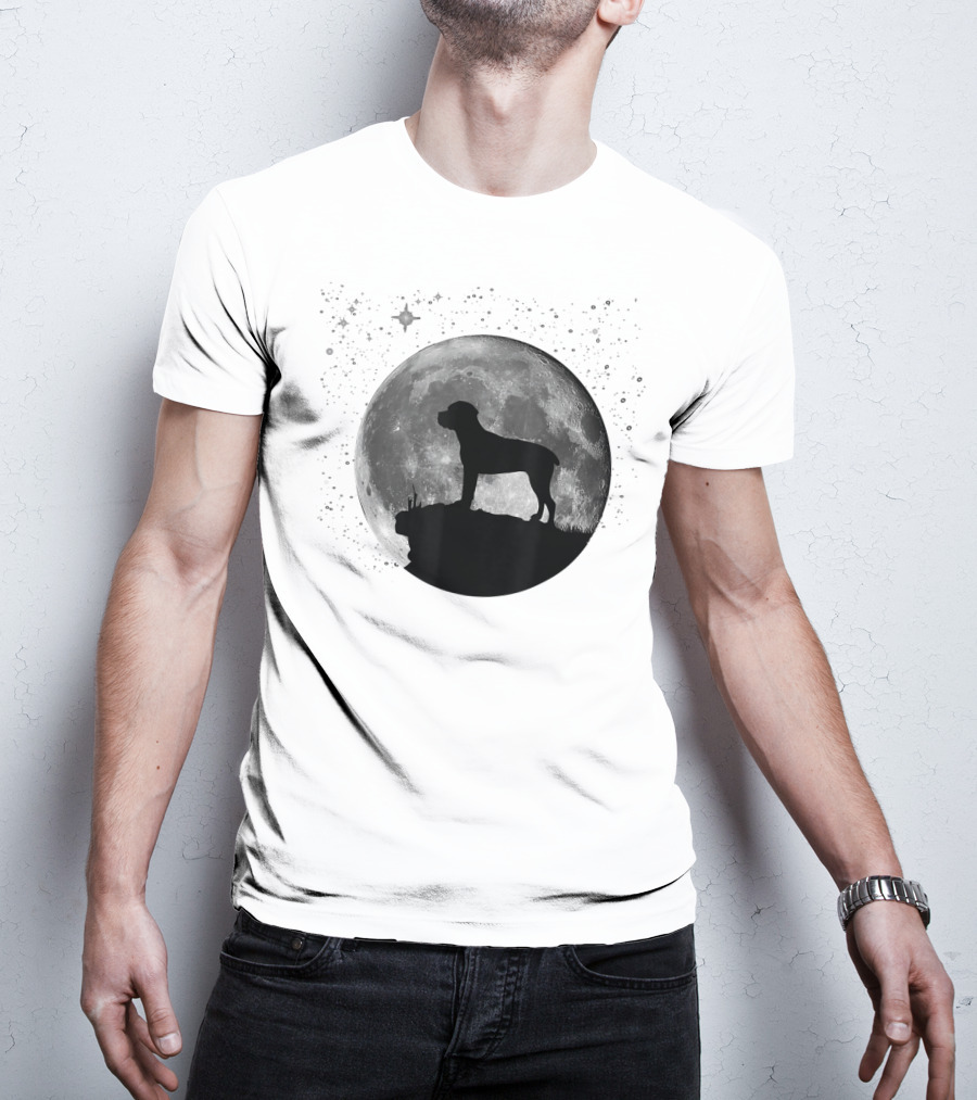 Cane Corso Silhouette Against Full Moon And Starry Sky T-Shirt