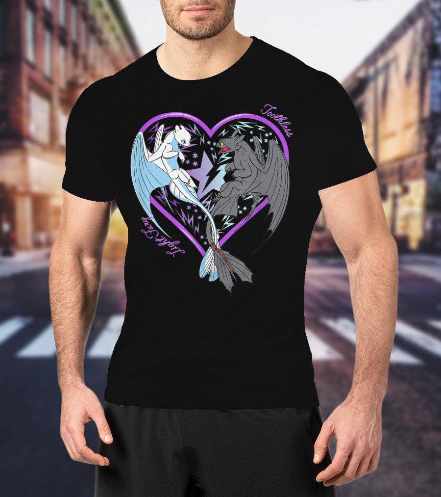 Toothless And Light Fury Heart Night How To Train Your Dragon 3 Hidden World T-Shirt