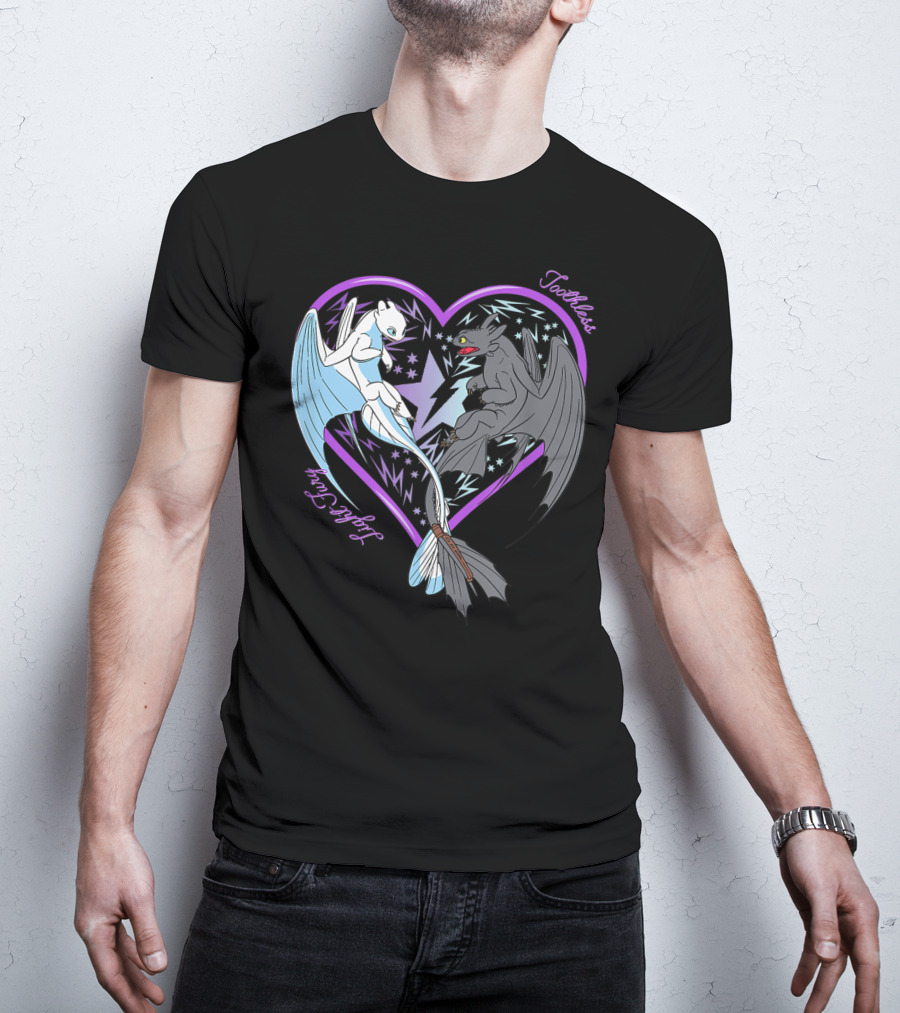 Toothless And Light Fury Heart Night How To Train Your Dragon 3 Hidden World T-Shirt