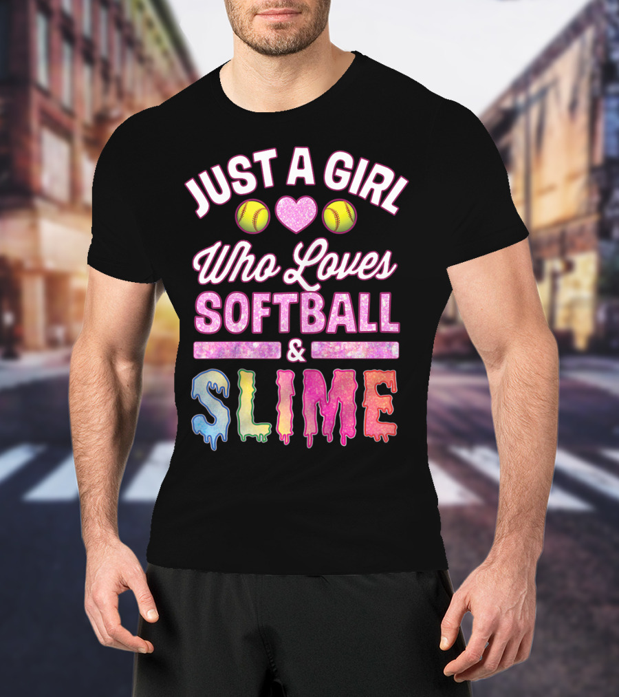 Just A Girl Who Loves Softball Heart Slime Fun T-Shirt
