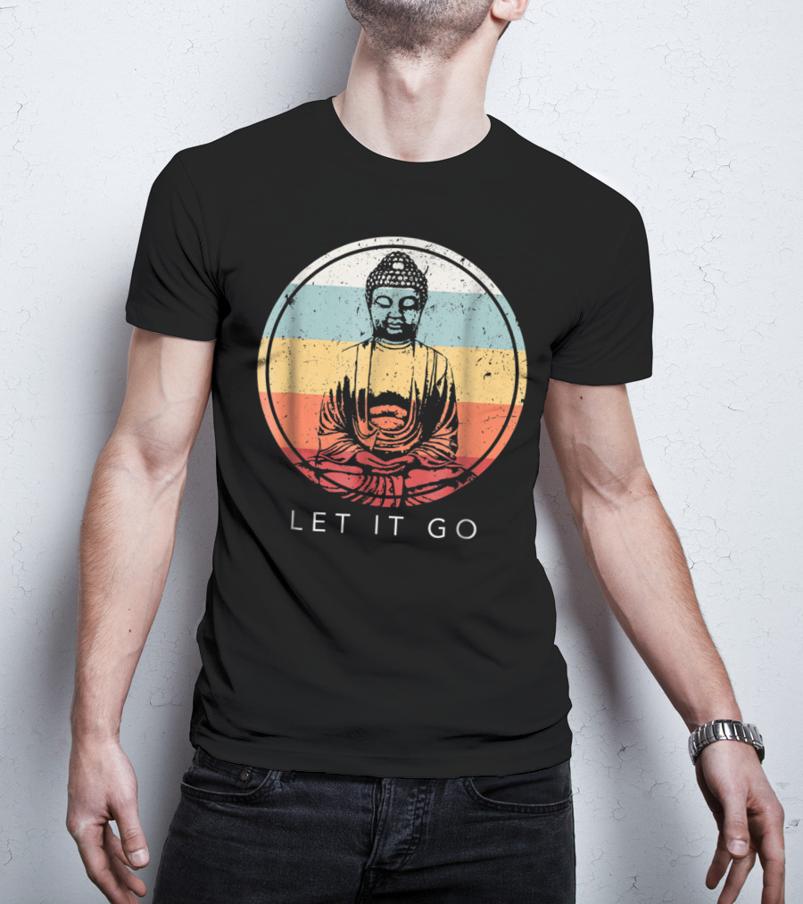 Let It Go Buddha Meditation Vintage Zen Bud Retro Circle T-Shirt