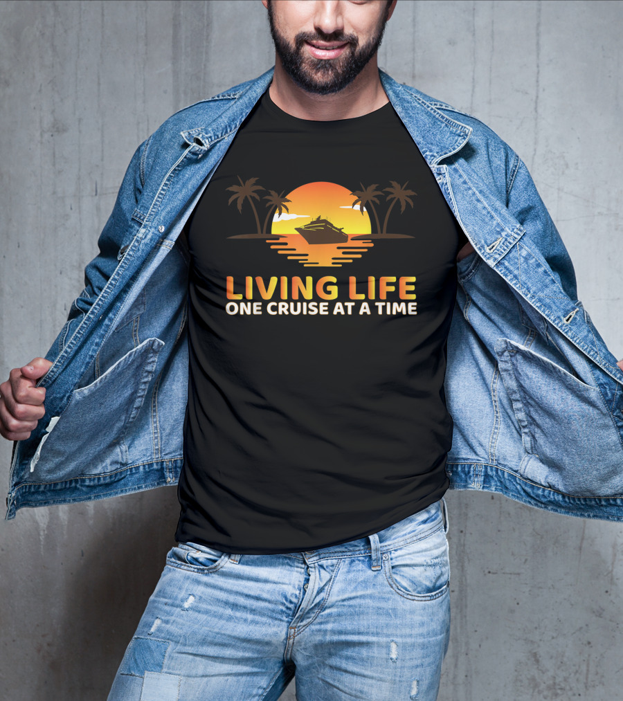 Living Life One Cruise At A Time With Sunset And Palm Trees T-Shirt