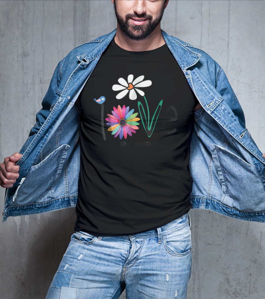 Love One Another Daisy Rainbow Flower Bird Hippie T-Shirt