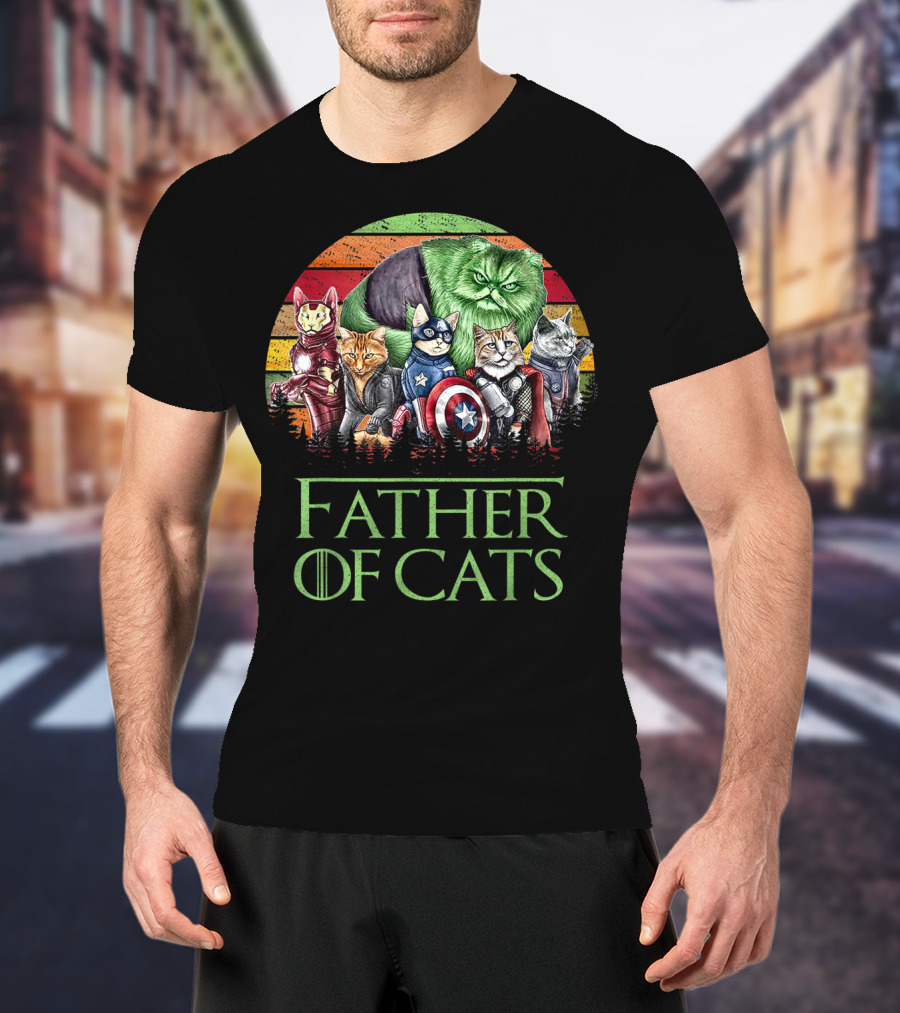 Father Of Cats Dad Cat With Superhero Cats T-Shirt