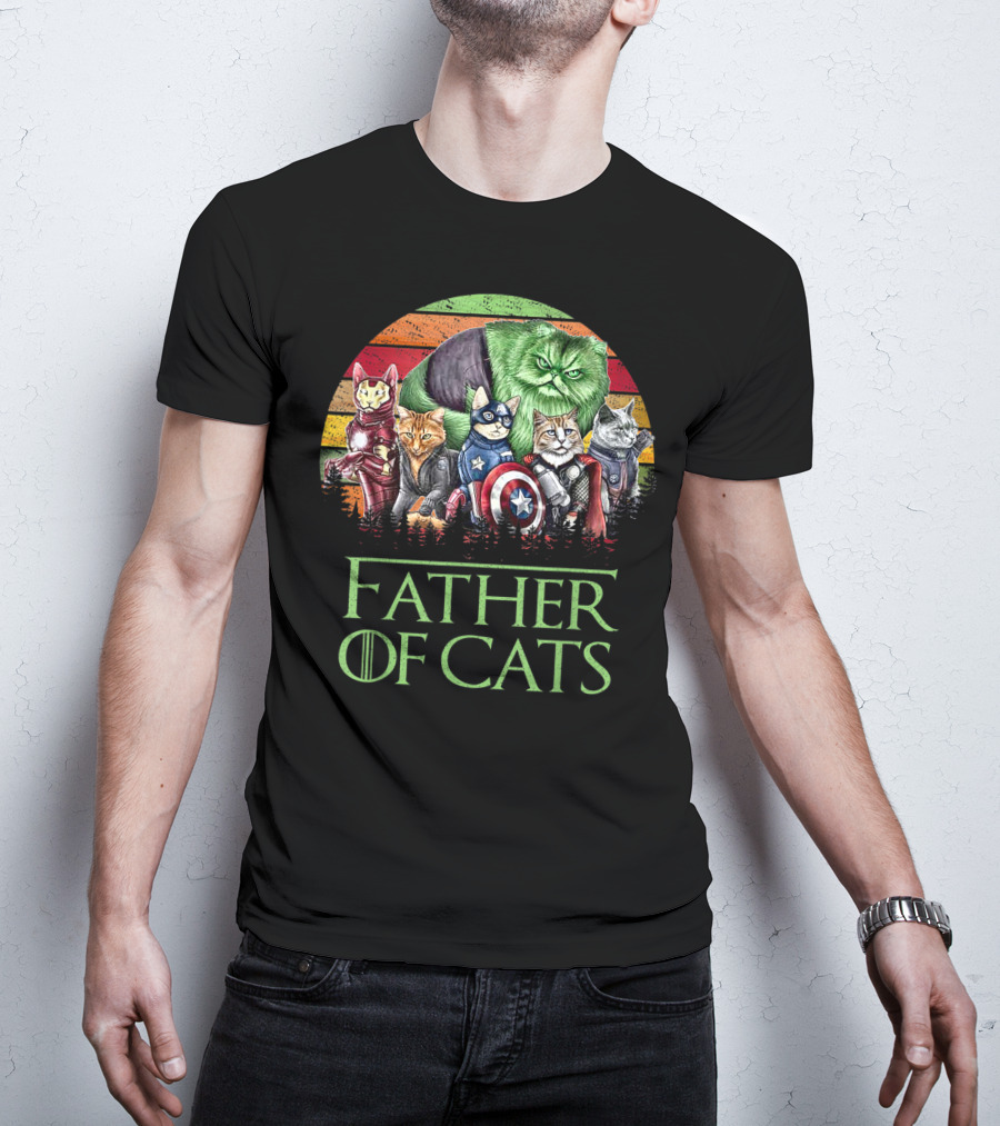 Father Of Cats Dad Cat With Superhero Cats T-Shirt