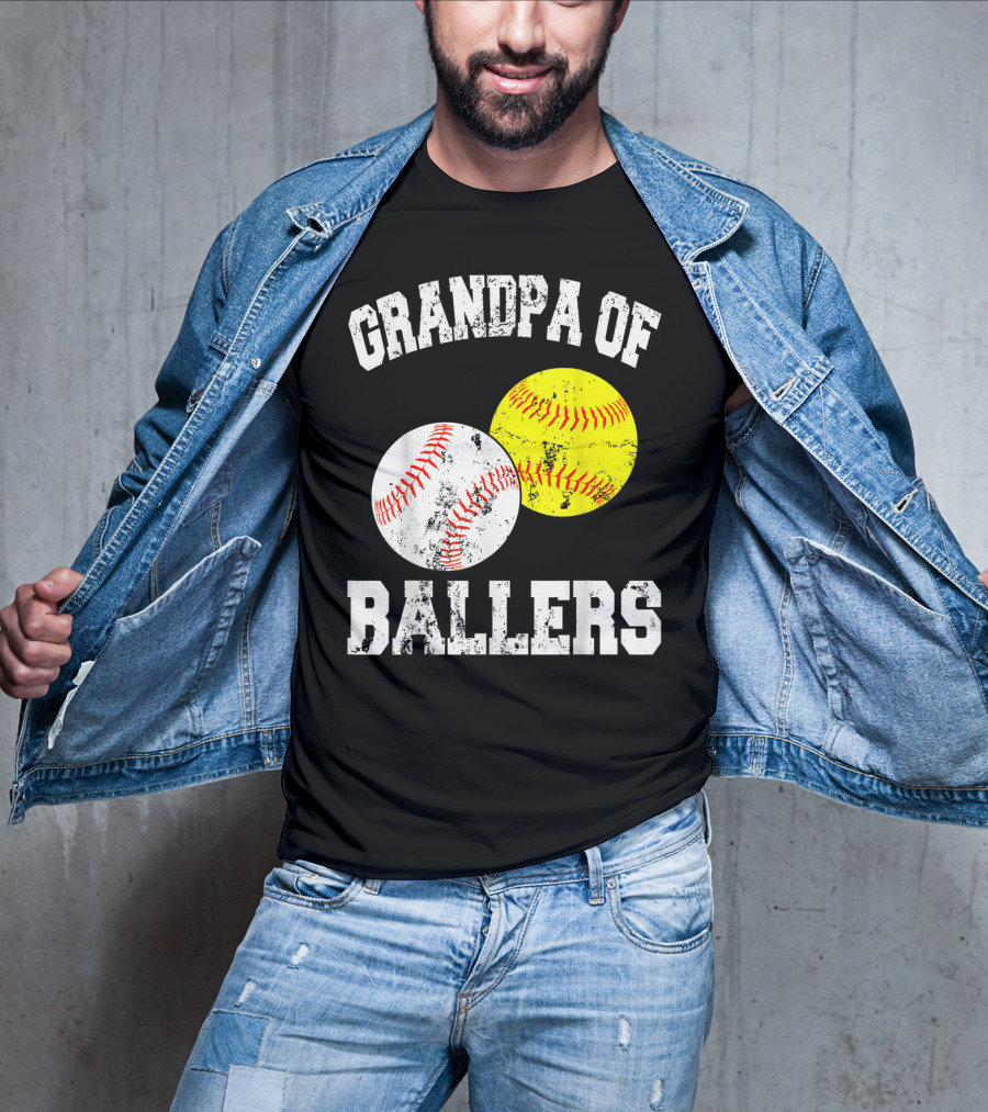 Grandpa Of Ballers Funny Baseball Softball T-Shirt