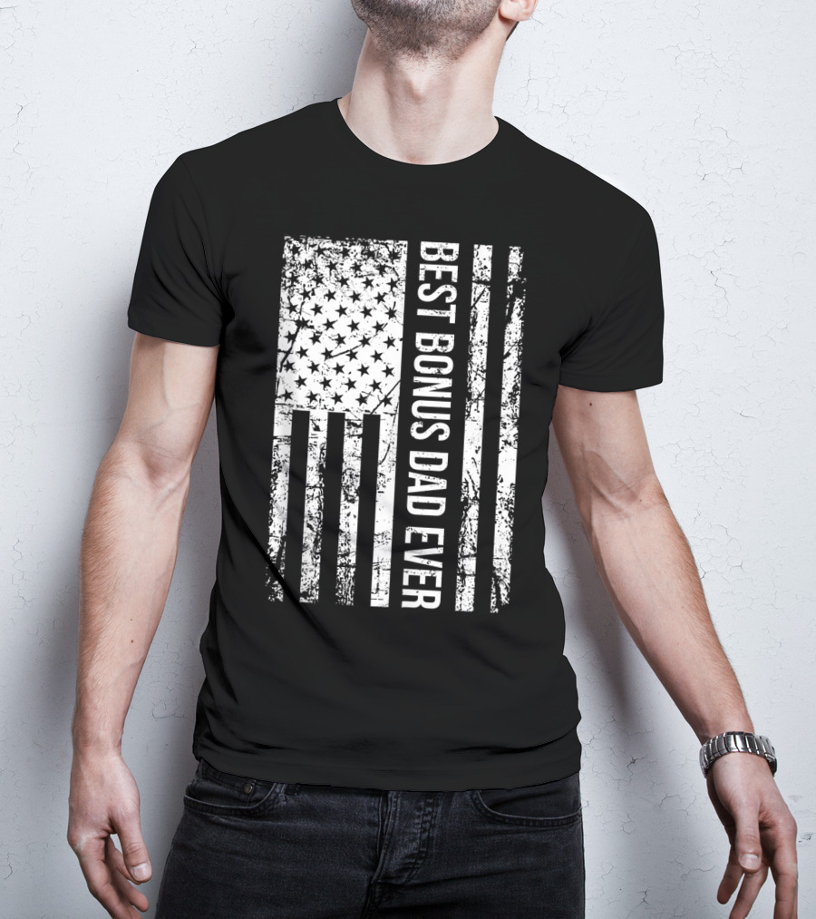 Best Bonus Dad Ever American Flag Mens Step Dad T-Shirt