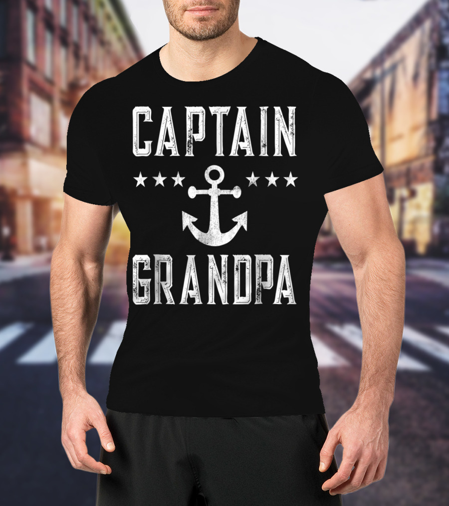 Captain Grandpa Anchor Stars Vintage Mens Boating T-Shirt