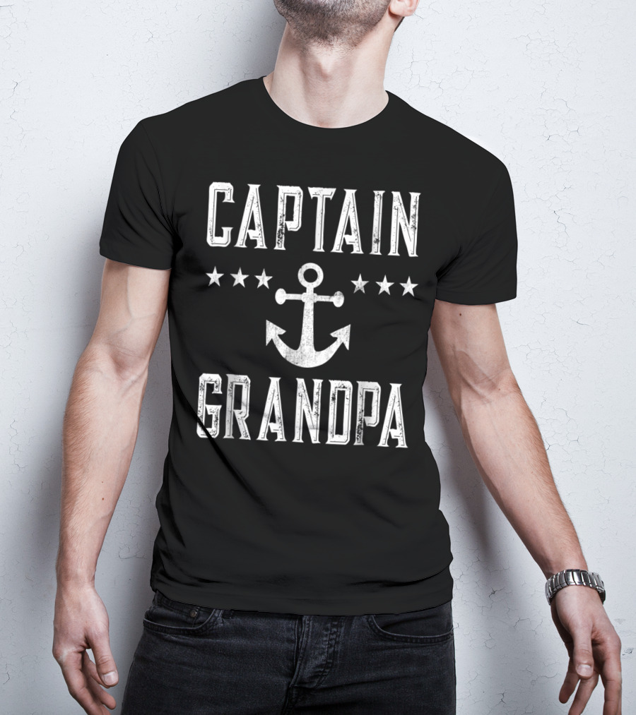 Captain Grandpa Anchor Stars Vintage Mens Boating T-Shirt