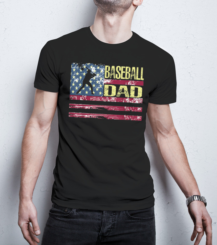 Vintage USA American Flag Baseball Dad Patriotic T-Shirt