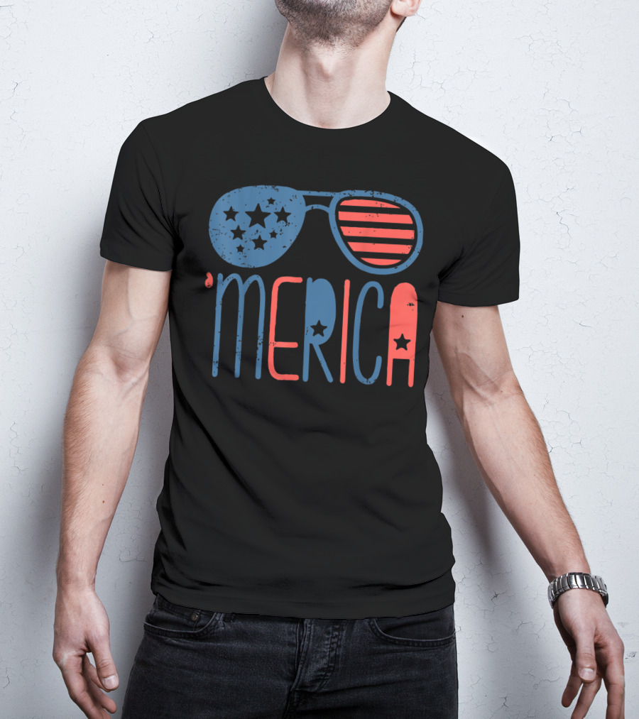 'Merica Patriotic Flag Stars And Stripes Aviators T-Shirt